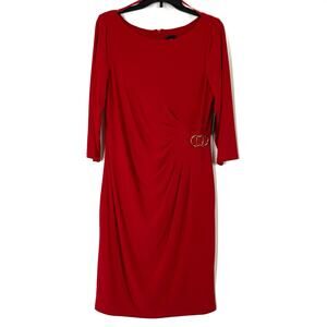 Jessica Howard | Red Pleated Side Waist Sheath Dress NWT Womens 14